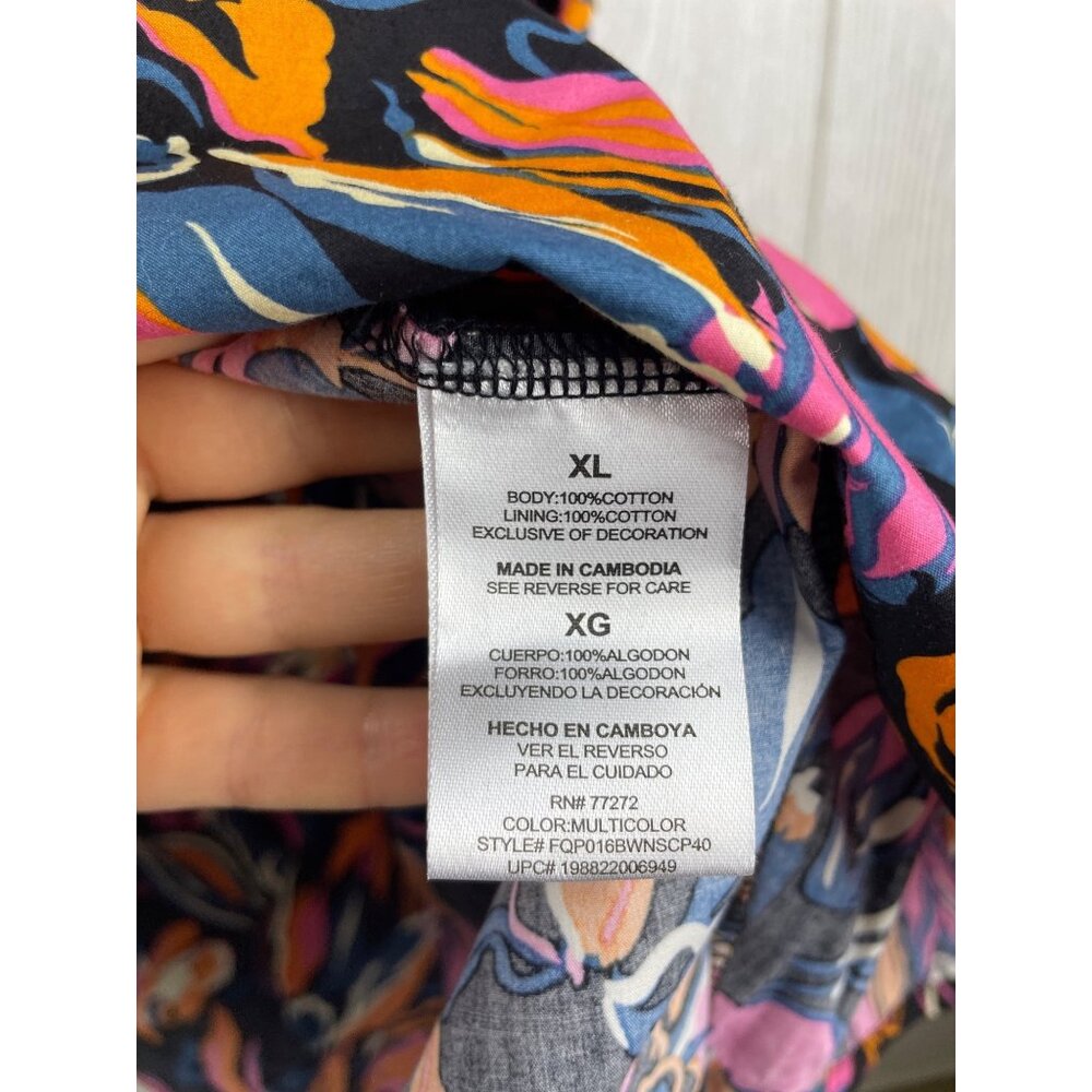 French Connection Twist Front Midi Dress Women's XL NWT Tropical Ruffle Cotton - Picture 10 of 10